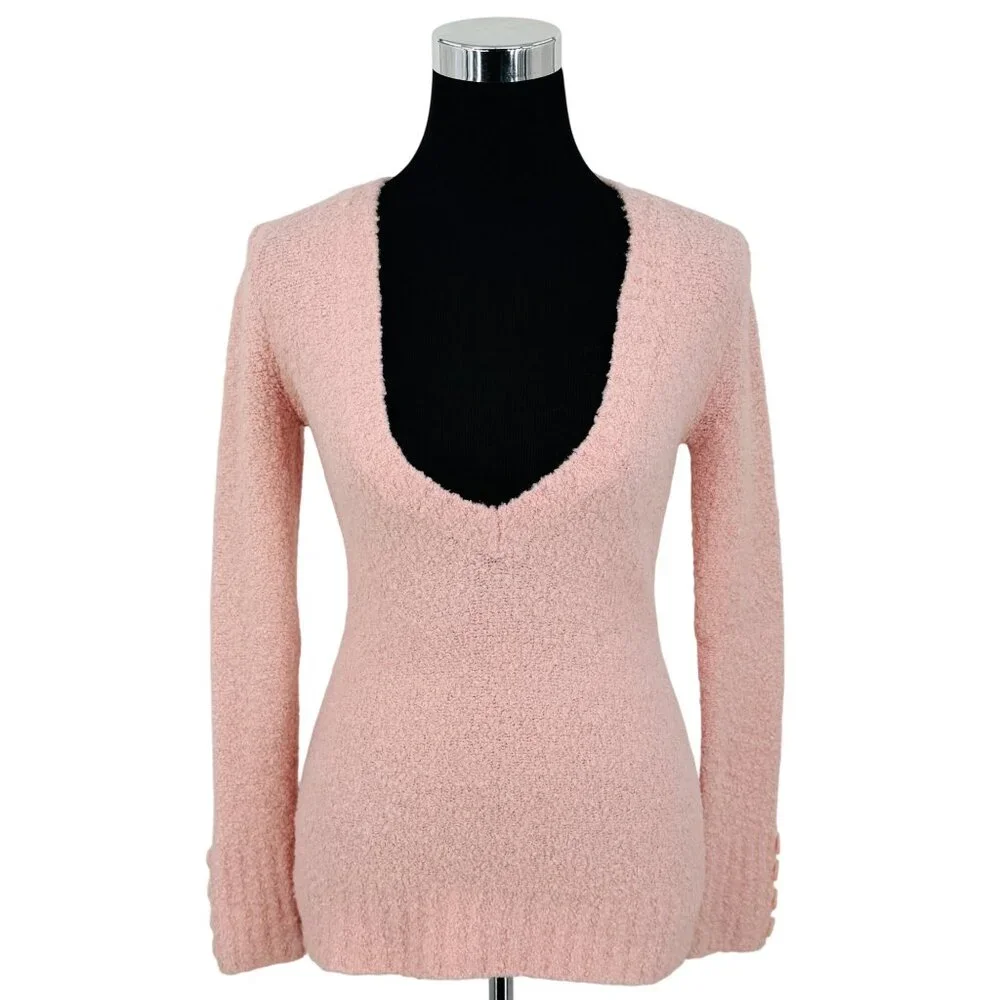 VTG Victoria’s Secret Blush Pink Textured V-Neck Sweater S | Coquette Balletcore - Picture 2 of 12
